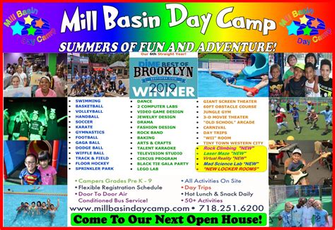 Mill basin day camp - « Camp Hours 8:30 am – 4:30 pm From 6/28 to 8/20 Weekdays Only Call: 718.251.6200 Email: Edie@millbasindaycamp.com Information: office@millbasindaycamp.com + Google Calendar + iCal Export